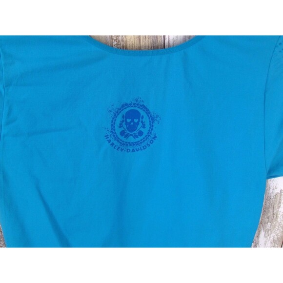 womens Harley Davidson blue stretch shirt no tag cutouts undershirt - Picture 2 of 5
